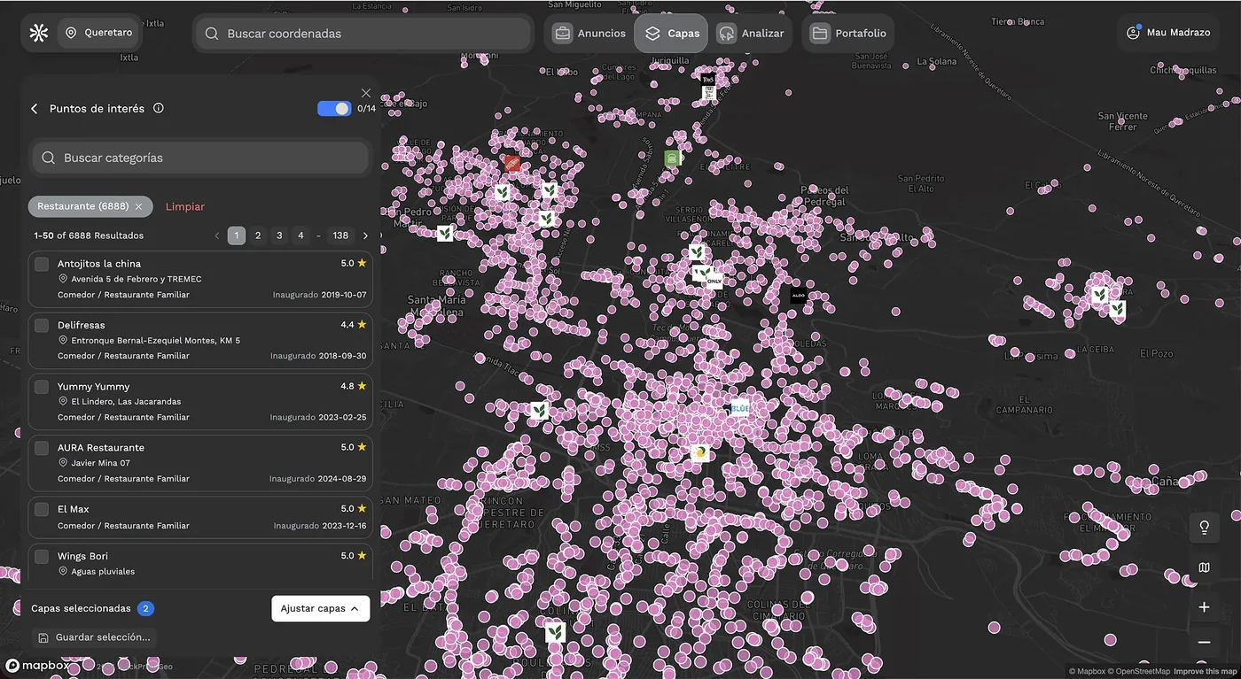 Puntos de interés por giro en la plataforma BlackPrint